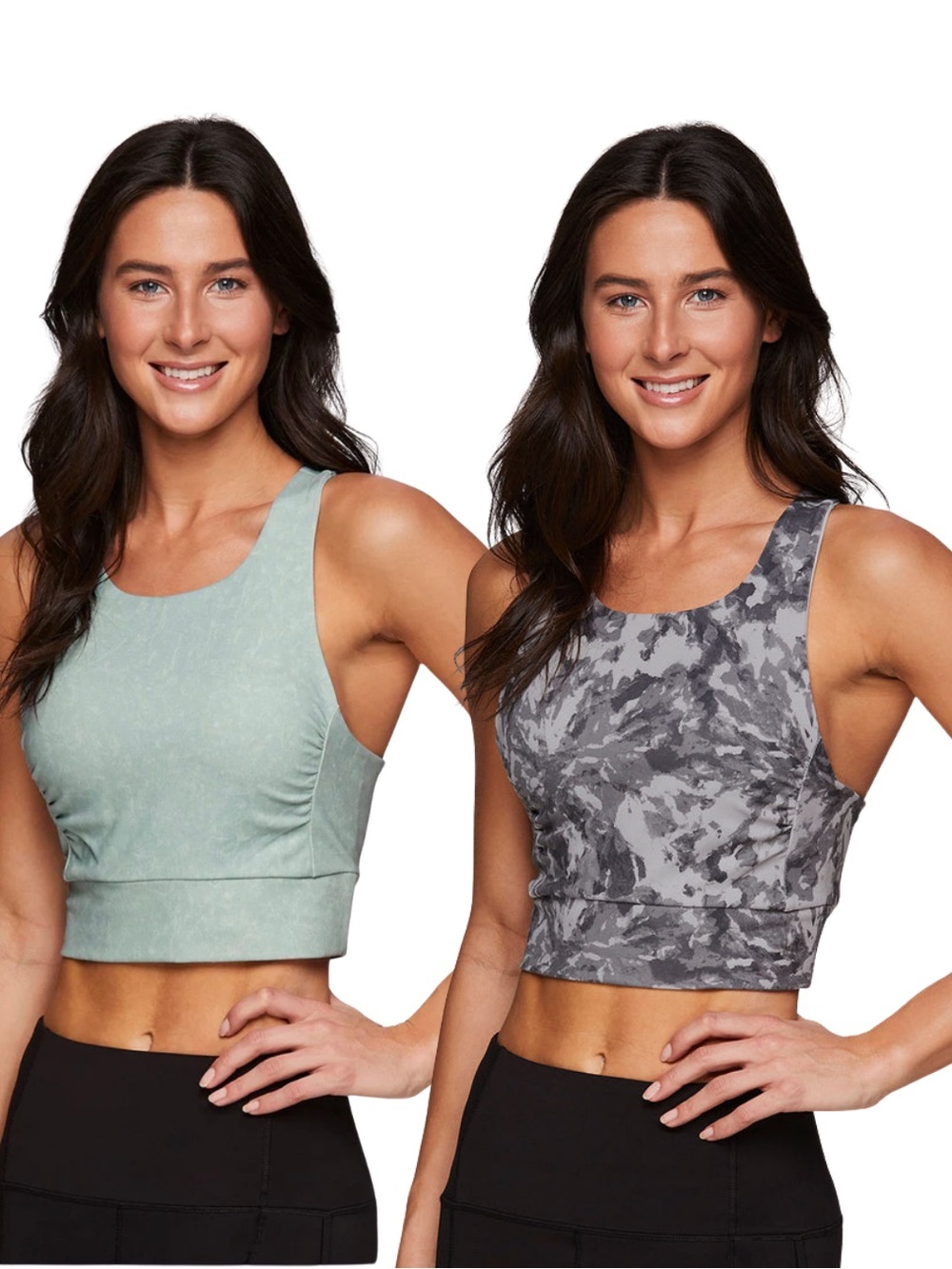 RBX Zen Watercolor Light Green and Tie-Dye Grey Bra Crop Tank Tops (Set of 2), M - Picture 2 of 9